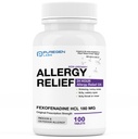 Puregen Labs Allergi Relief, Fexofenadin 180mg, 100 tabletter – 24 timers ikke-Drowsy Antihistamine Allergi medisin for Runny Nese, Sneezing, kløende, vannige øyne - laget i USA