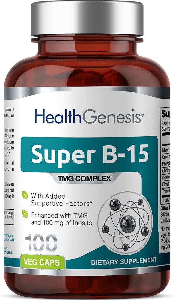 Super B-15 100 Vcaps - Niacin Kalsiumkolin Inositol DMG TMG - støtter sunn oksygen energinivå