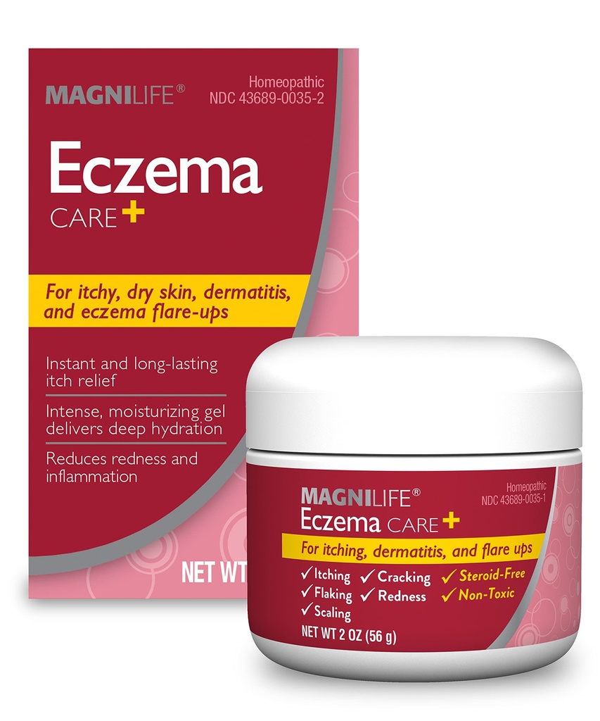 MagniLife Eczema Care+, Moisturizing Gel for kløende, tørr hud, siste relief for dermatitt og ekzema flare-Ups - naturlige ingredienser Aloe, Calendula & Tea Tree Oil - Steroid-fri, Paraben-fri - 2 oz