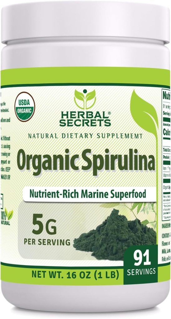 Herbal hemmeligheter Organic Spirulina pulver 16 Ozõ Non-GMO | Glutenfri | laget i USA