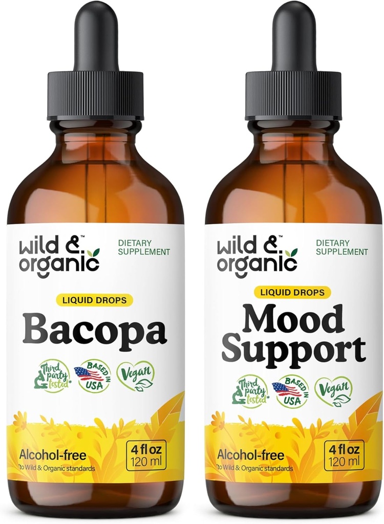 Wild & Organic Bacopa Tinktur 4 fl oz & Mood Støtte Tinktur 4 fl oz