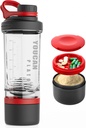 21oz Protein Shakerflaske med pulveroppbevaring Container-Shaker Cups for Protein Shakes-pre-treningsflaske-Mixer Cup-Gym Sport Vannflaske -Made med Tritan BPA Gratis, med Wire Whisk Balls,Red