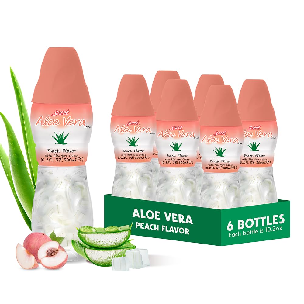 Aloe vera juice (Peach smaksatt) med større coky ren aloe masse (6 pakker) Plantebasert juice flott for hydrering og inneholder stor aloe masse. Den er sunn for voksne og barn
