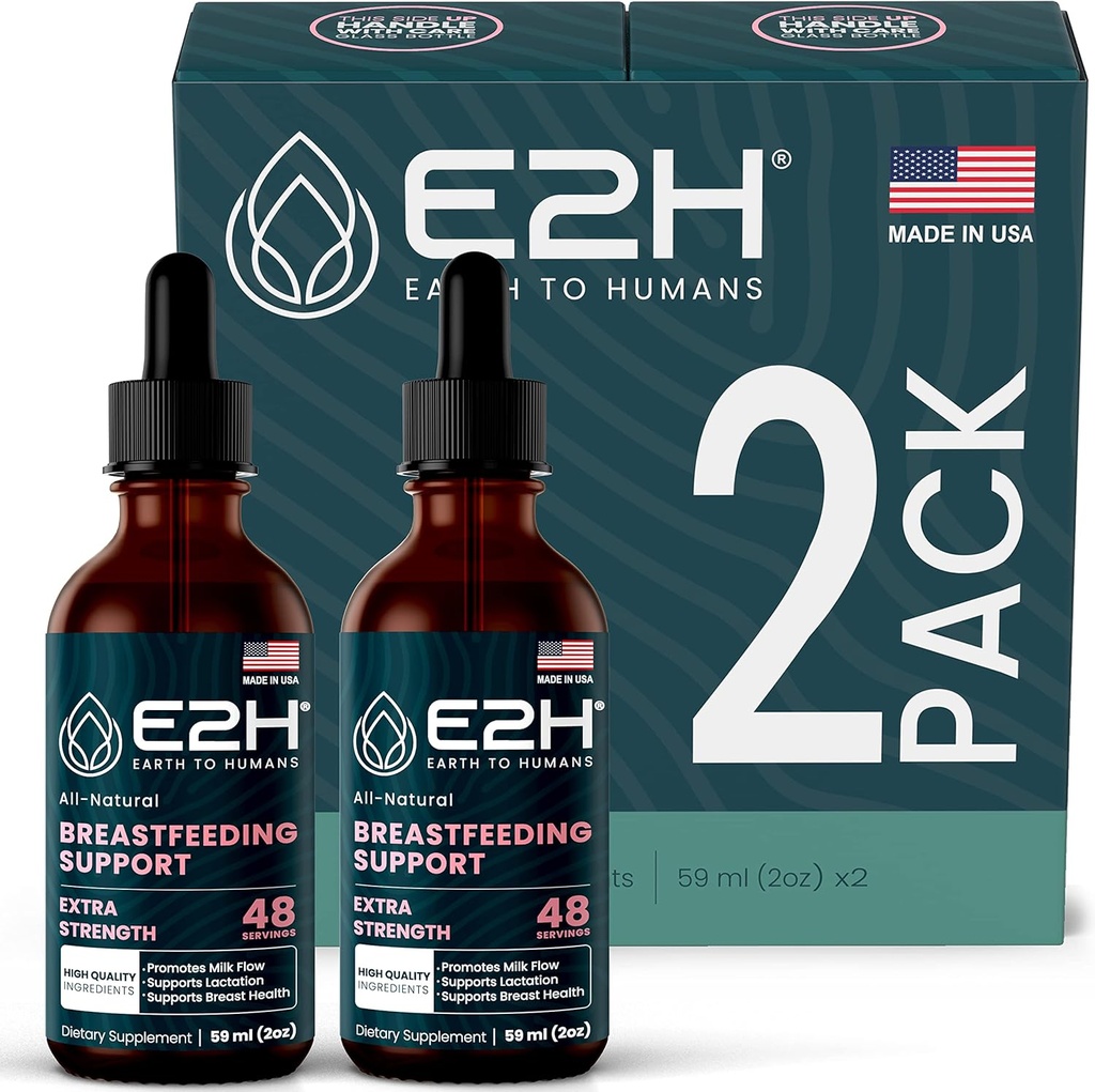 E2H Amming Supplement og Lactation Support - Flytende Lactation Supplement - Inneholder Fenugreek, Melke Thistle, Fennel og mer - Ingen alkohol - Vegan - (2 flasker)