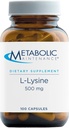 Metabolsk vedlikehold L-Lysin - 500mg Aminosyre Supplement, Vegan + Ingen fyllstoffer - Immune, Bein + Connective Vessue Support (100 kapsler)