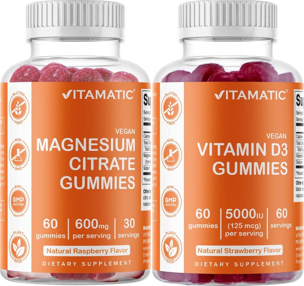 Vitamatisk Magnesium og vitamin D3 Gummies Combo - 60 Vegan Count hver