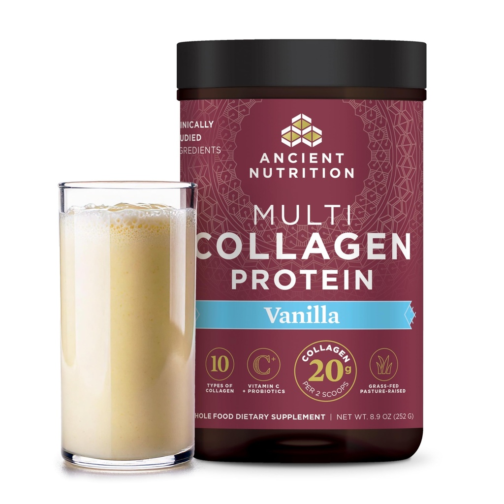 Gamle ernærings kollagen peptider pulver, fler kollagenprotein, kvinner og menn, Vitamin C, Probiotika, Hydrolysert kollagen, støtter hud, ledd, Gut helse, Vanilla, 24 serveringer