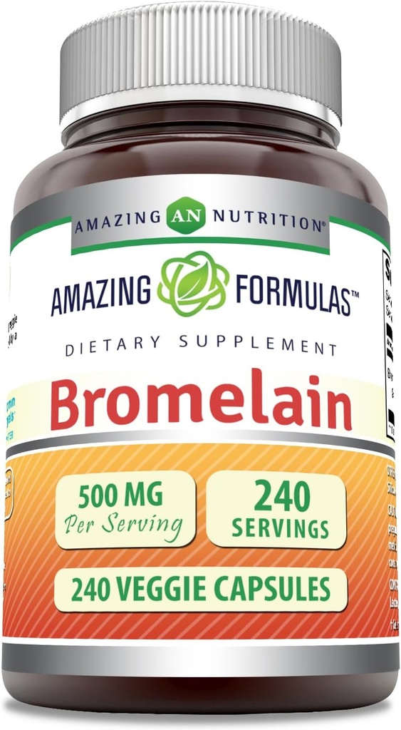 Amazing Formler Bromelain 500mg 2400 GDU, Veggie Capsules ikke-GMO | Glutenfri | laget i USA | Ideell for vegetarianere (240 Count)