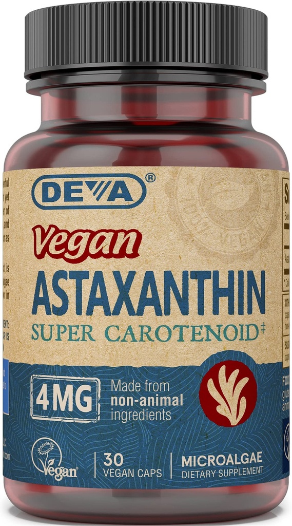 DeVA ernæring vitaminer Astaxanthin 4 mg, Vegan, laget av Hematocococcus Pluvialis Microalgae, 30 kapsler, 2-pakkers
