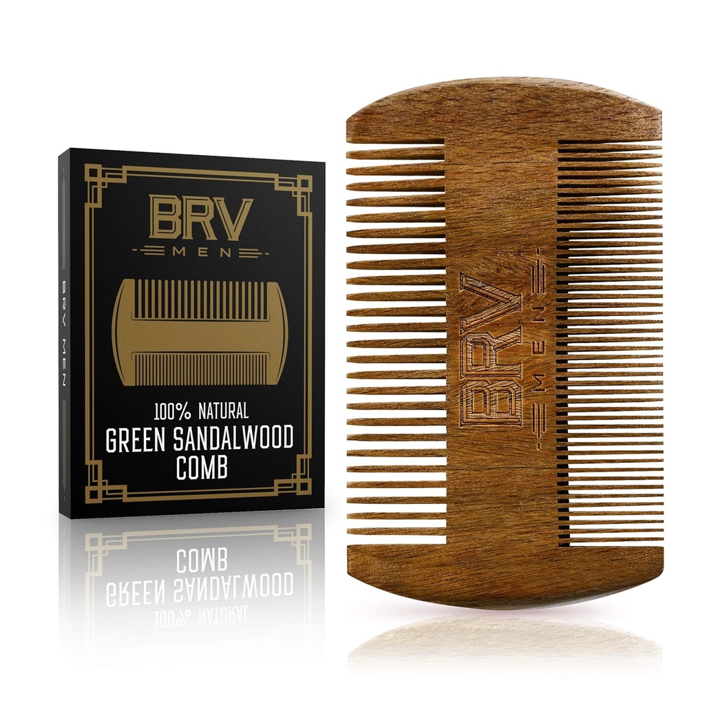BRV MEN Beard & Mustache Comb, 100% naturlig Grønn Sandalwood, Pocket Beard Comb med bære saken, Tre Beard Comb for menn For alle typer og stiler av hår og beard