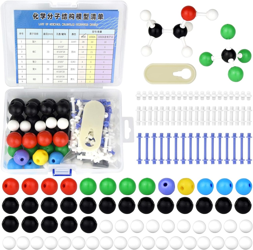 136pcs Økologisk kjemi Molekylær modell sett for student og lærer uorganisk og organisk akademisk kjemi utdanning 59 Atoms & 76 Links Bonds & 1 Link Atoms Remover