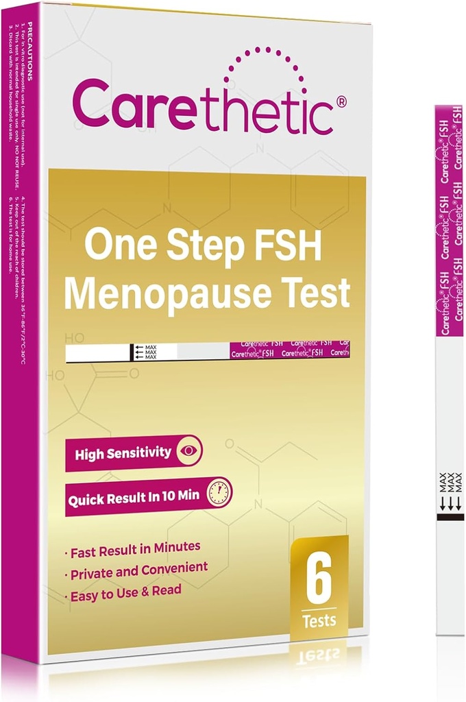 [6 Pack] Caretetic Menopause Test Kit - Rapid FSH-teststriper for hjemme Menopause Stage Monitoring, høyfølsomhetsresultater