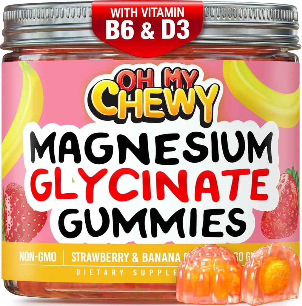 Senterfylket Magnesium Glycinate Gummies 400MG - høy absorpsjon for barn, tenåringer og voksne - Supplement for søvn, ro og muskelavslapning med B6 & D3 - Glutenfri & Veganvennlig - 120 greve