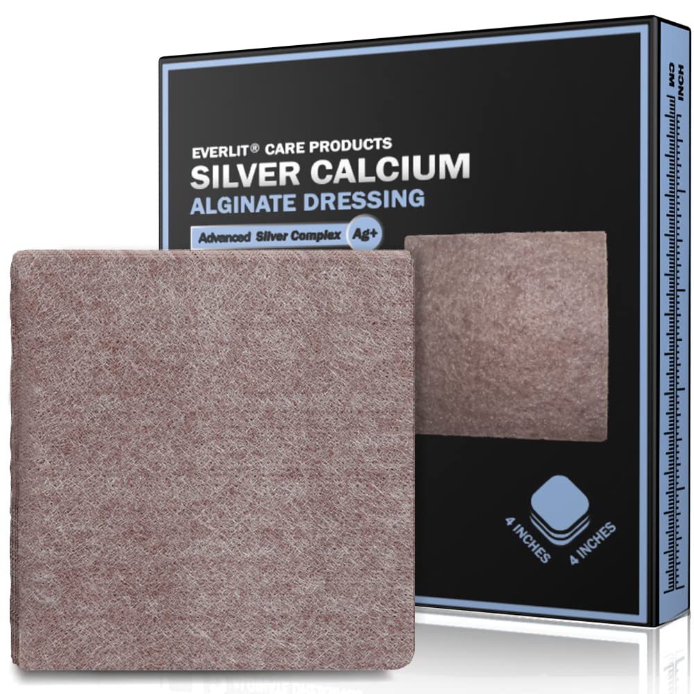 EVERLIT AG Silver Kalsium Alginate Sår Dressing ® Absorbent Non-Stick Steril Dressing Pad ® Gentle Gauze med naturlig Gelling Fiber for sårpleie