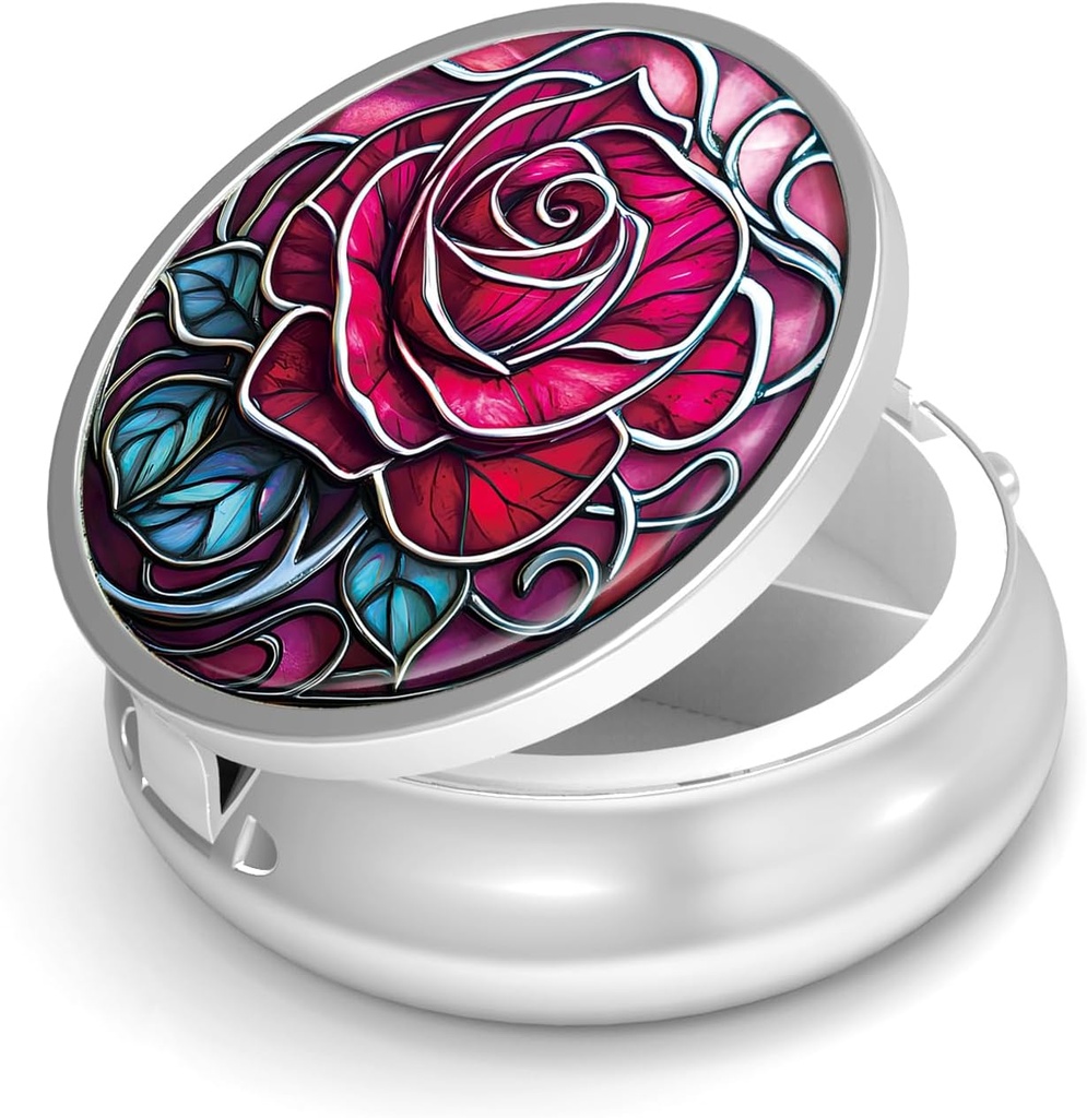 Pill Box-3 sammenliknende liten pille tilfelle for purse & Pocket Mini Metal Pill Holder reise piller container å holde kosttilskudd vitaminer BPA-fri (Rose)