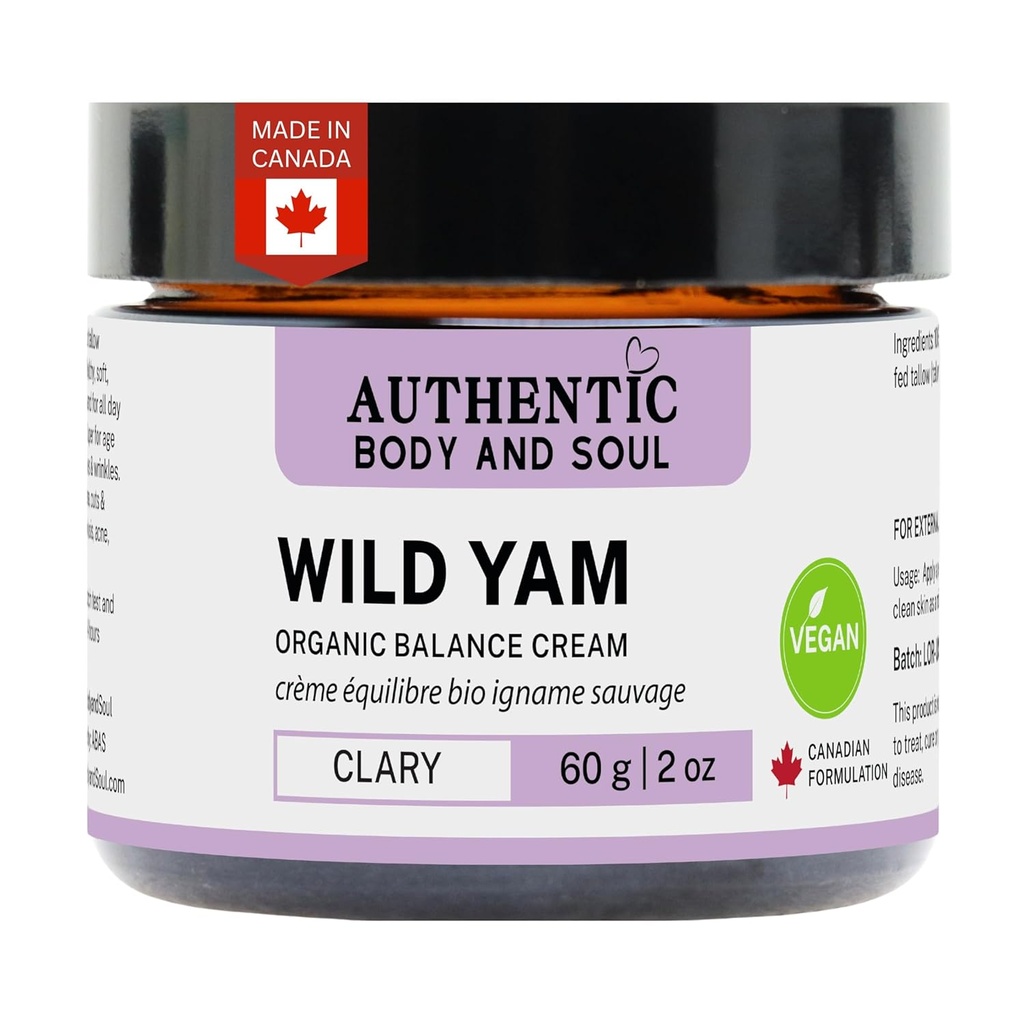 Autentisk organisk vill Yam rotbalanserende krem for kvinner med Premium Herbal Botanicals, Yam krem, Wild Yam hudpleie, alle ingredienser sertifisert Vegan (VEGAN Clary Blend)