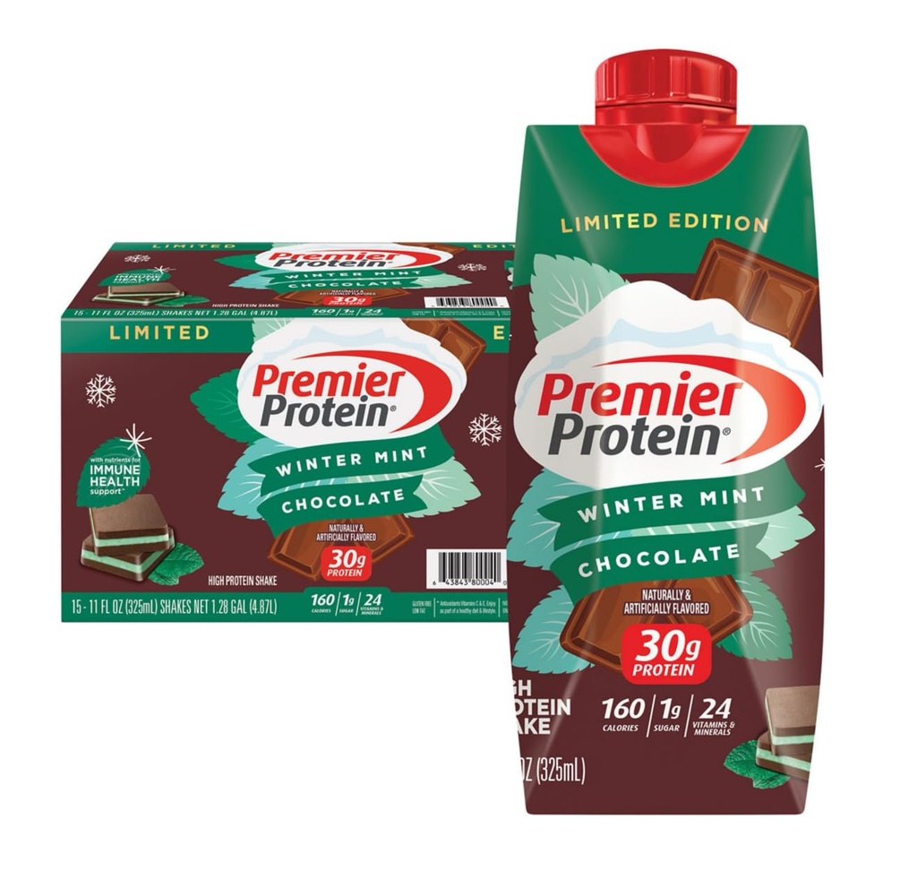 Premier Protein Vinter Mint Sjokoladeprotein Shake 11 fl Oz (pakke med 1)