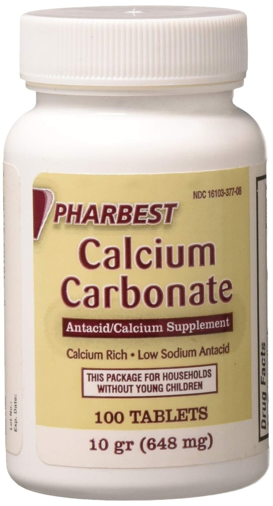 Pharbest kalsiumkarbonat Antacid og kalsium Supplement 10 korn - 100 tabletter ved HARBEST