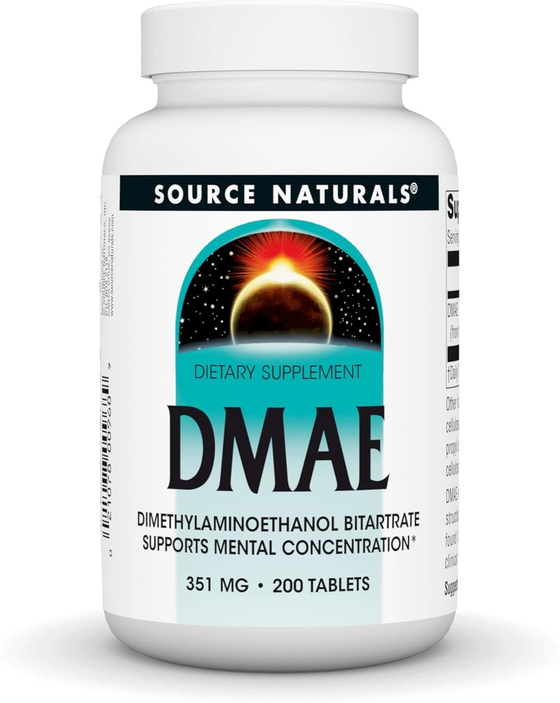 Kilde Naturals DMAE, Dimetylaminoetanol Bitartrat - støtter mental konsentrasjon - 200 Tabletter