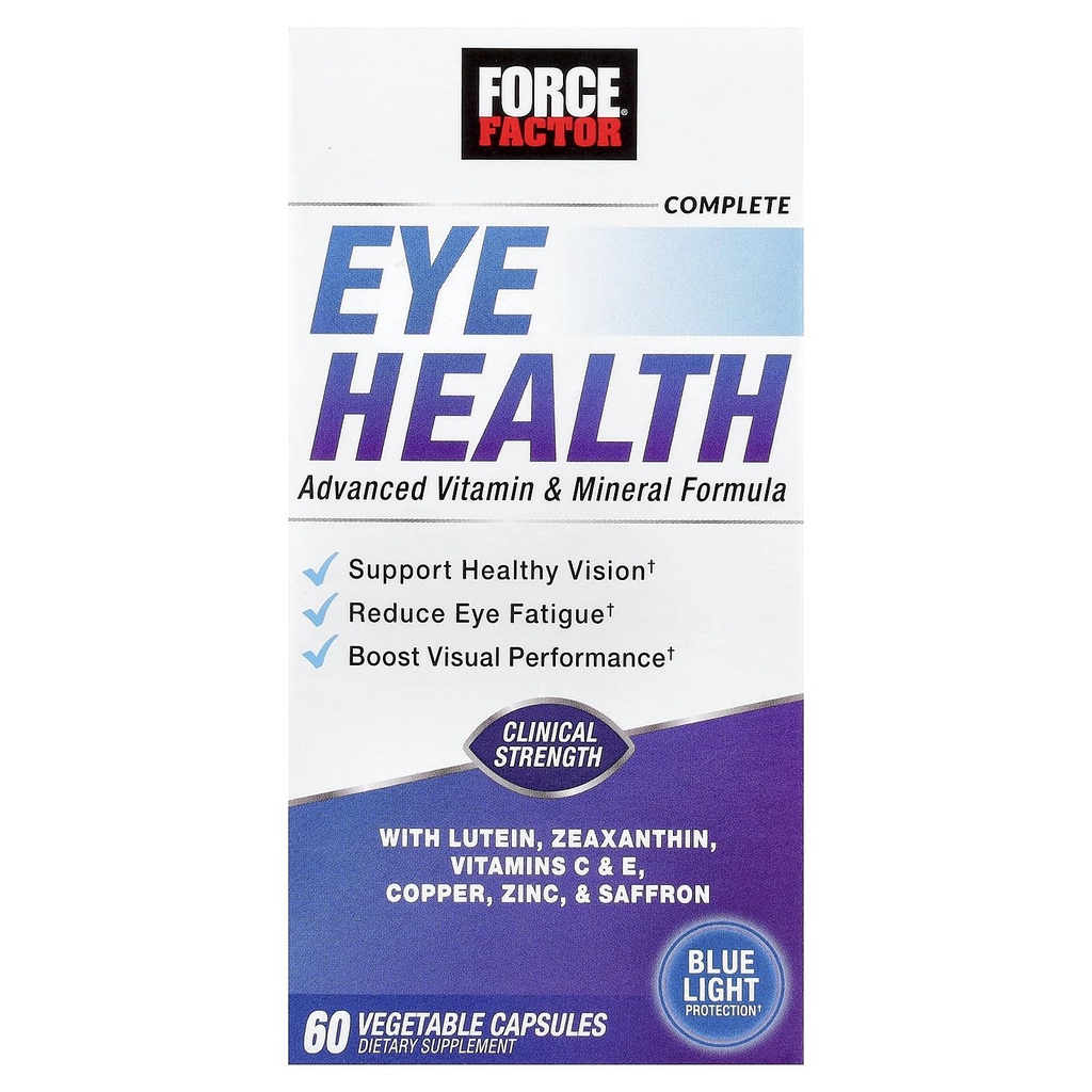 FORCE FACTOR Complete Eye Health, klinisk styrke Eye Vitaminer med lutein og Zeaxanthin å støtte visjon, øyefunksjon og blå-lys beskyttelse, øye helse kosttilskudd for voksne, 60 kapsler