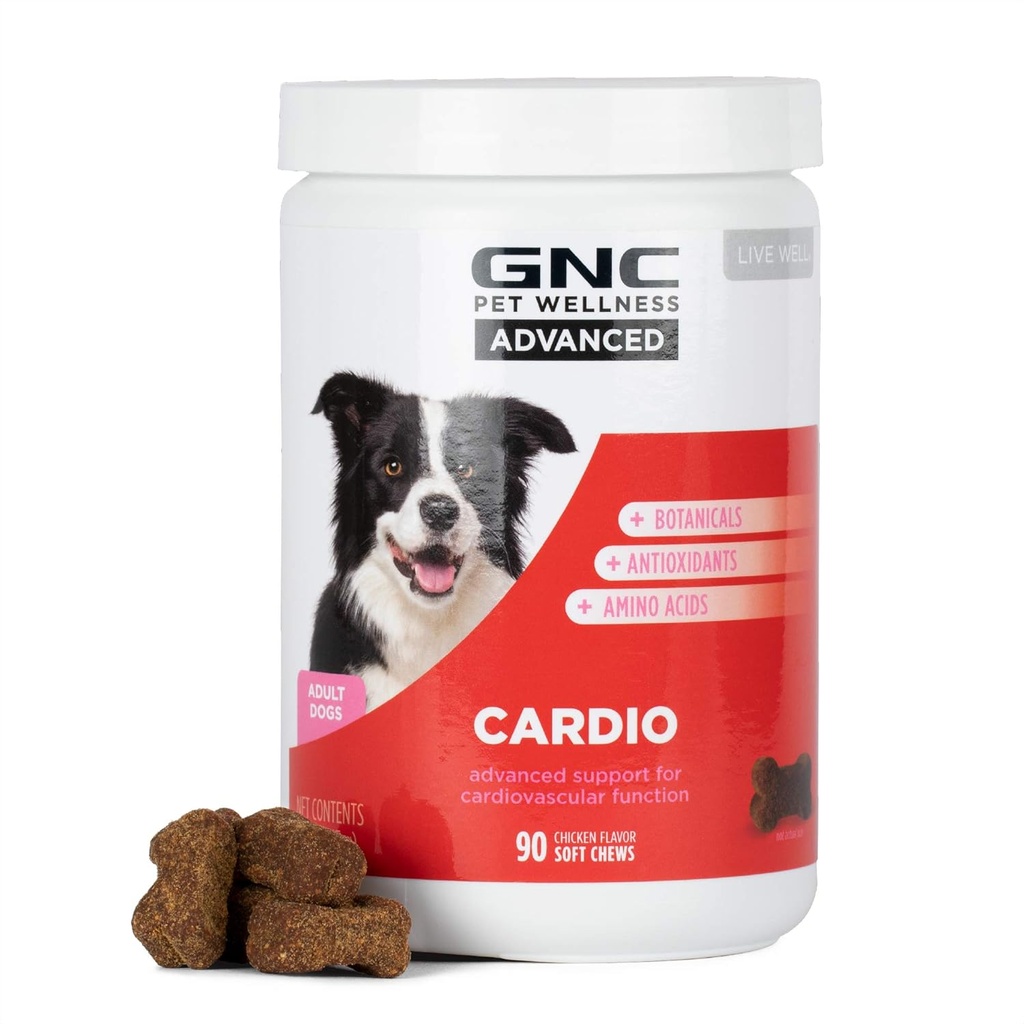 GNC Kjæledyr Advanced Dog Supplements, Cardiovaskulær støtte og hjerte helse Chews for hunder, mykt Kjæledyr Supplement laget i USA, Cardio vitaminer og lett å Chew Canine Essentials, 90 greve