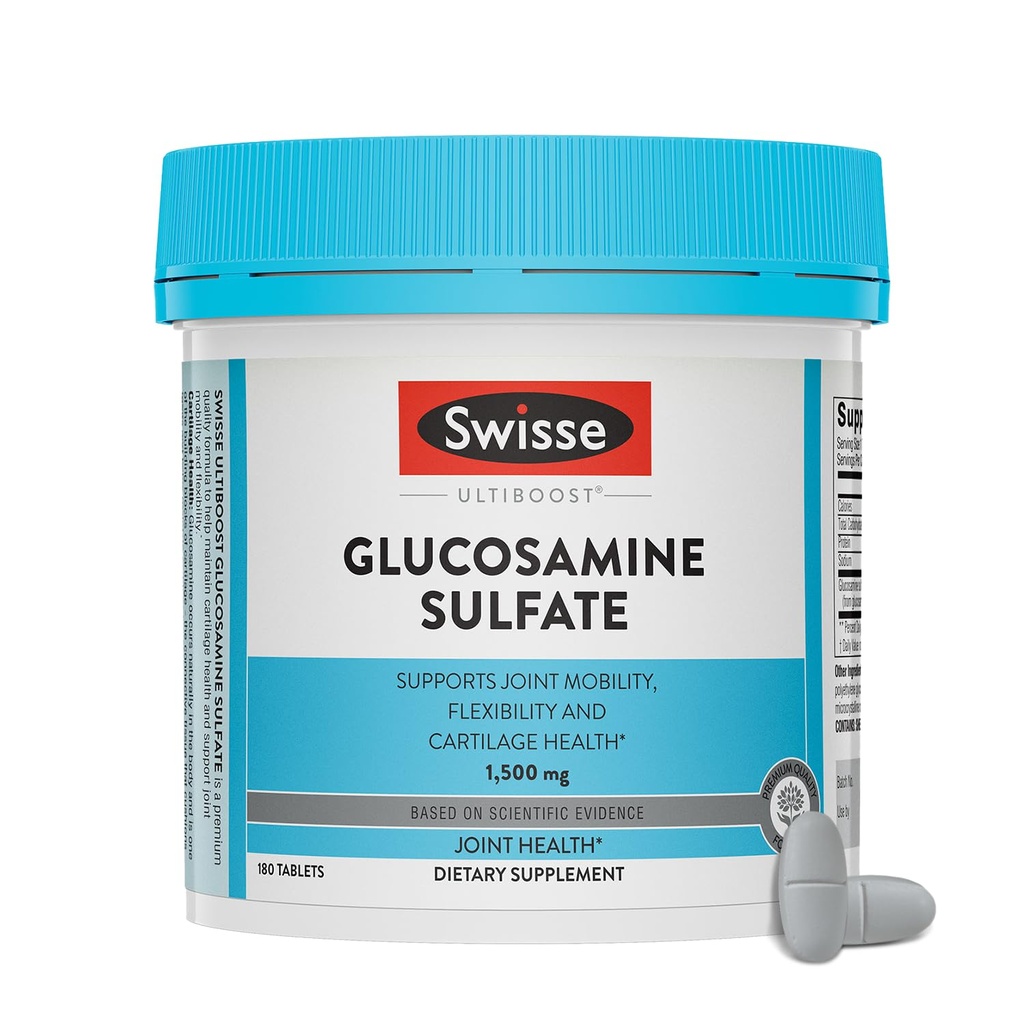 Sveitsisk Glucosamine Sulfate Joint Support Supplement for mobilitet og fleksibilitet helse | Kvinner og menn | Glucosamina 1500 mg | 180 tabletter | 6 måneders forsyning