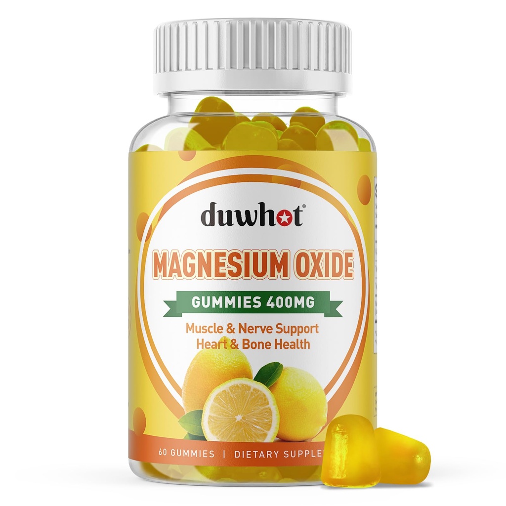 Magnesiumoksid Gummies 400mg, magnesiumoksid Chewable Supplement for voksne og barn, Nerve, Muskel, Bein og hjerte støtte, Ikke GMO, Pektin, Vegansk, 60