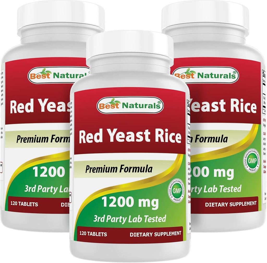 Best Naturals Red Yeast Rice 1200 mg (Non-GMO) 120 tabletter (120 greve (pakke på 3))