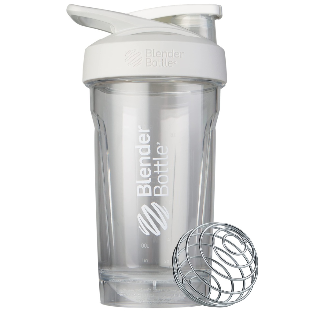 BlenderBottle Sport Shaker Flaske med Wire Whisk, 24-Ounce, Hvit - Protein Shakes & Hydration for åleter & Fitness Entusiaster, enkel blanding, holdbar og lettvekt, låsbar Lid