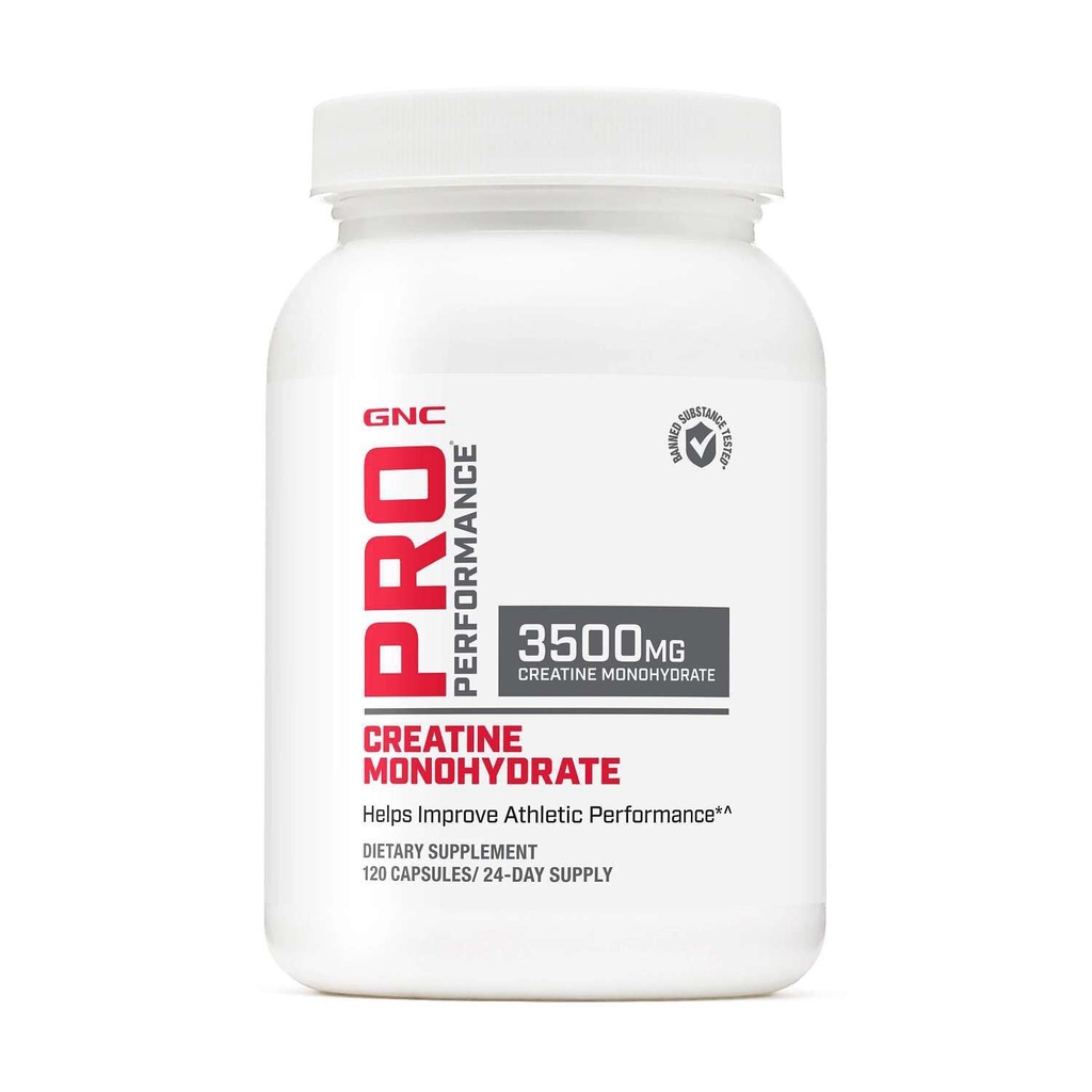 GNC Pro Performance Kreatin Monohydrat 3,5g Supplement, forbedrer muskelbygging, utholdenhet og ytelse, 120 kapsler, 24 serveringer