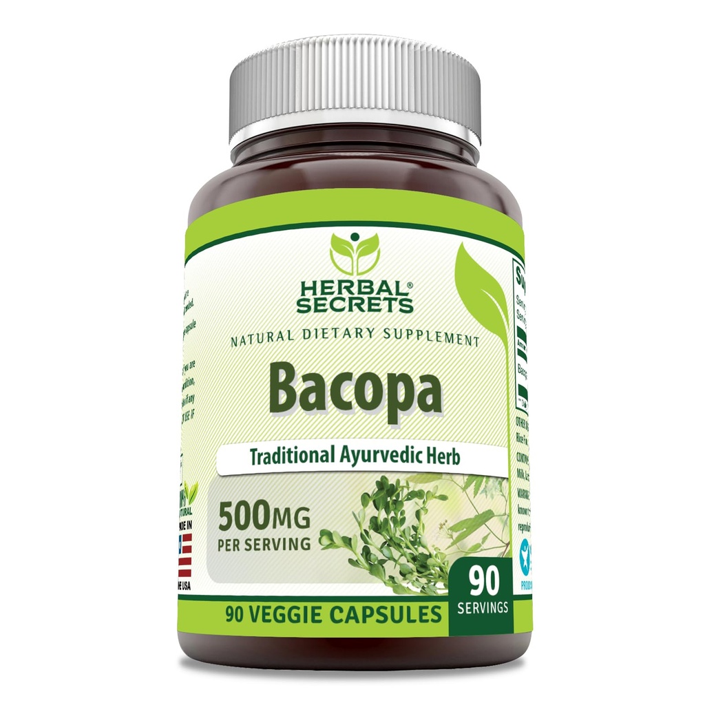 Herbal hemmeligheter Bacopa pulver 500 mg 90 Veggie kapsler Supplement | Ikke-GMO | Glutenfri | laget i USA