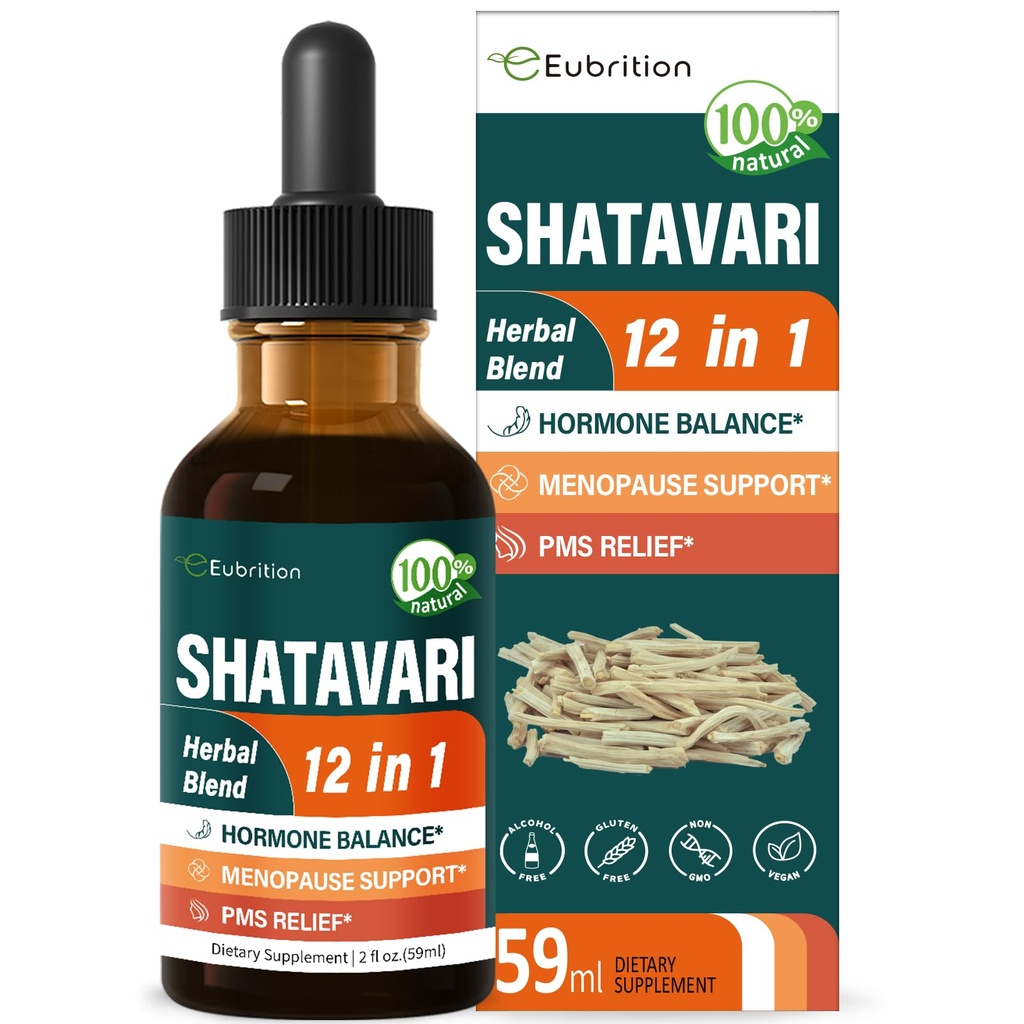 Shatavari (Shitabari) dråper for kvinner støtte Menopause Relief, Herbal Supplement for PMS Støtte, 12-i-1 Formula med Wild Yam, Vitex Berry Extract. 2oz
