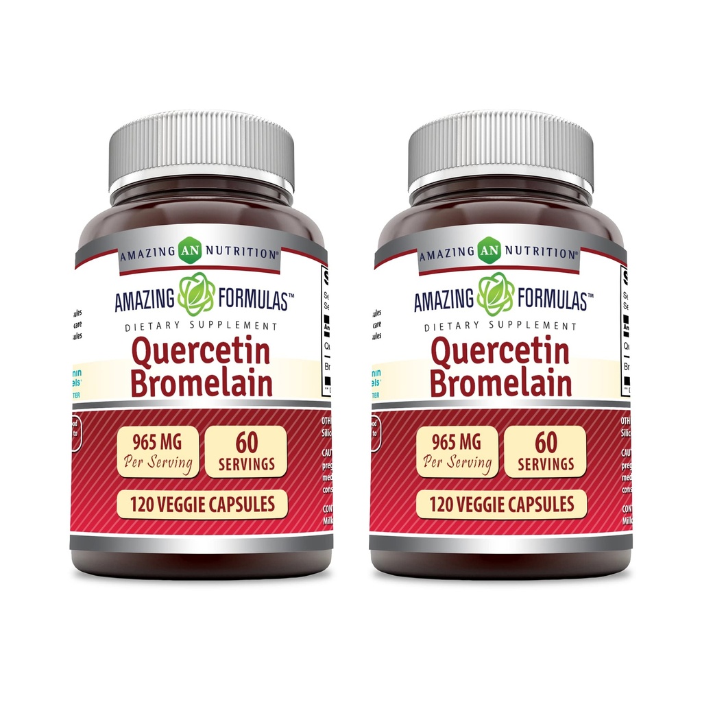 Amazing Formler Quercetin 800mg med Bromelain 165mg, 120 Veggie Capsules Supplement (Pack of 2) - Ikke-GMO - Glutenfri - Støtter generelle helse og velvære