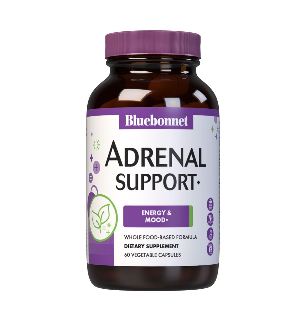 Bluebonnet Ernæring Adrenal støtte, Energi & Mood*, Ikke-GMO, Vegan, Kosher Certified, Glutenfri, Soya-fri, Dairy-Free, 60 Grønnsaker Kapsler, 30 Services