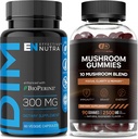 EFFECTIVE NUTRA DIM Supplement 300mg & Mushroom Gummies 2500mg - Ekstra styrke DIM + Mushroom Complex for østrogen hormonbalanse, behandling av akne og PCOS, immunstøtte og energi