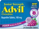 Advil Junior Styrke Chewable Ibuprofen smerte Reliever og feber Reduser, Barns Ibuprofen for smertelindring, Grape - 24 tabletter