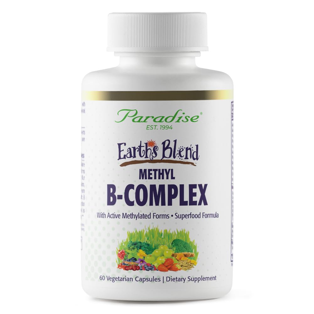 Paradise urter, jordens blanding B-Complex, metylert, enzymatisk aktive former av B vitaminer + Superfoods, støtter energi og immunitet, 60 kapsler