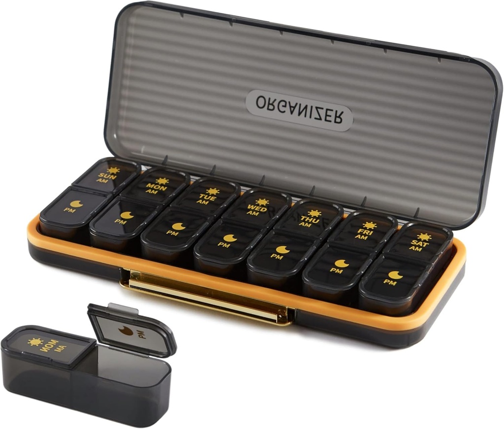 Ukelig Pill Organizer 2 ganger om dagen - Pill tilfelle Am Pm - reisepille 7 dager Bærbar daglig vitamin kontainer aestetisk medisin dispenser med 7 separate sammenligninger Morgen natt Supplement Holder