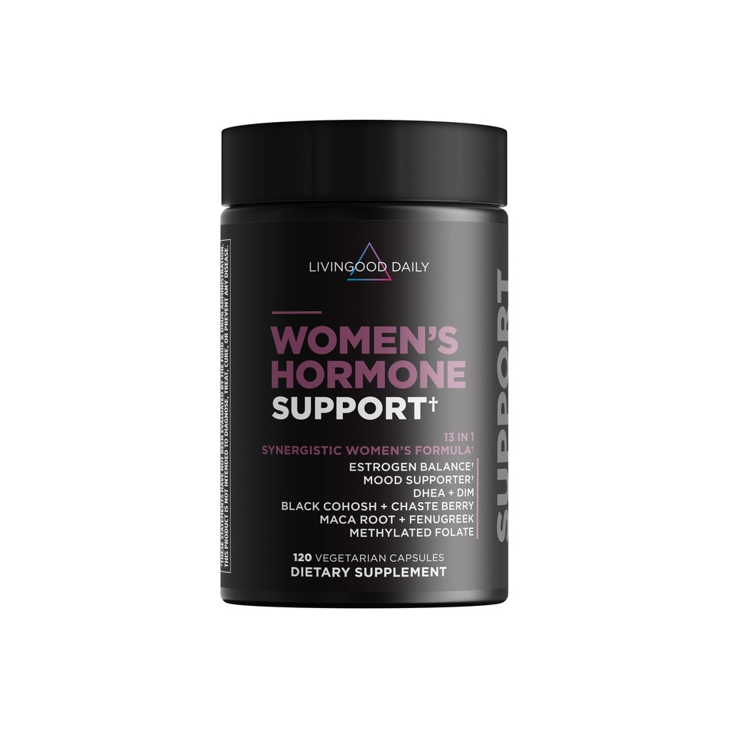 Livingood Daglig Kvinners Hormone Støtte Supplement, Estrogen Balance med Fenugreek, Black Cohosh, Chasteberry, DIM, Naturlig PMS & Menopause støtte, Ikke GMO, Glutenfri, Vegetariske kapsler, 120 Ct