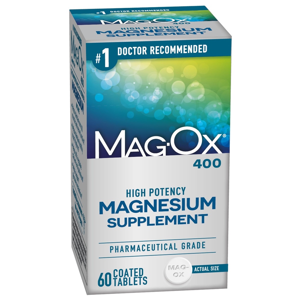 Mag-Ox 400 Magnesium Supplement, farmasøytisk grad Magnesiumoksid med 482 mg per dose, 60 tabletter