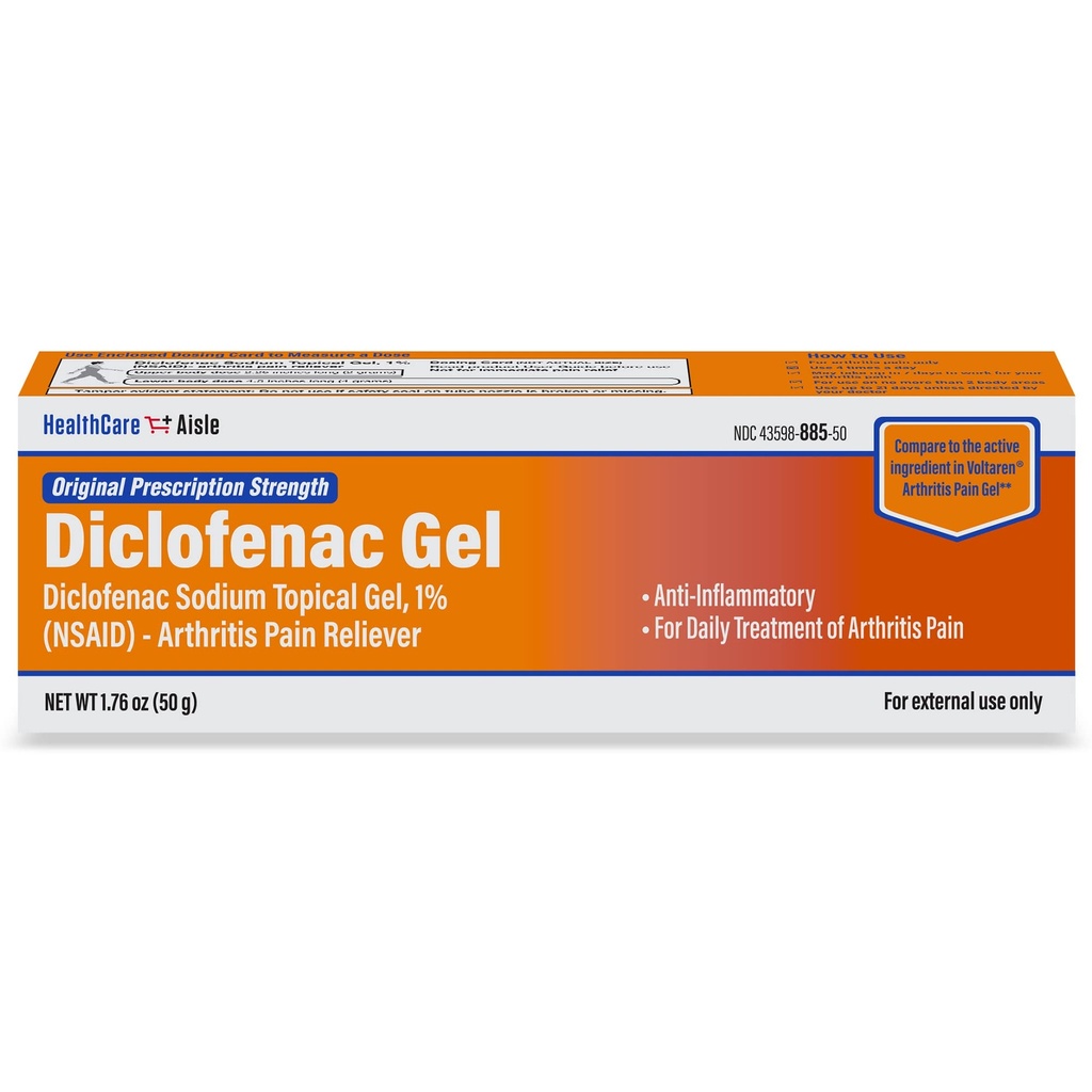 HealthCareAisle Diclofenac Gel, 1%, artritt smertelindring - 50 g rør - Opprinnelig reseptbelagt styrke (NSAID)