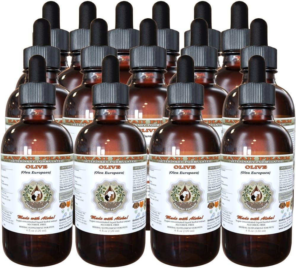HawaiiPharm Olive (Olea europaea) Økologisk tørket blad Veterinær naturlig alkoholfri flytende ekstrakt, Pet Herbal Supplement 15x4 oz