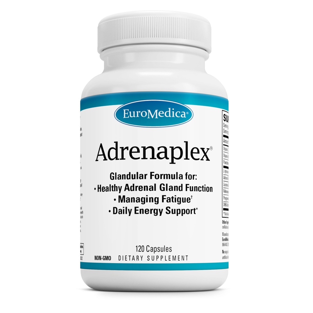 EuroMedica Adrenaplex - Adrenal Gland funksjon Supplement - Glandular Support Supplement med vitaminer C & B6 - støtter sunn adrenal funksjon - Hold ut av rekkevidde av barn - 120 kapsler