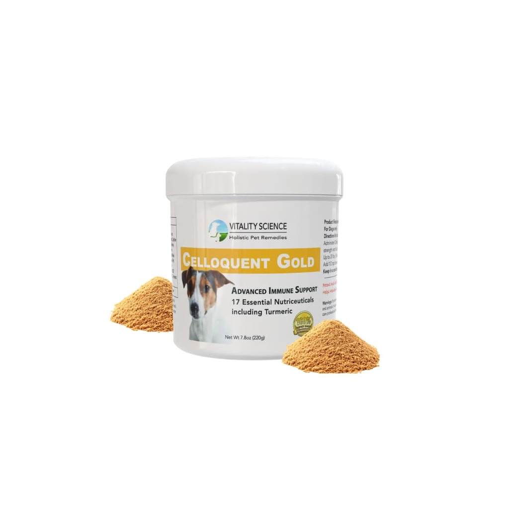 Vitalitetsvitenskap Cellogent gull for hunder | Holistisk avansert immunstøtte Supplement | 17 Proven Ingredienser | Auto Immune, Diarrea og Depresjon (220g)