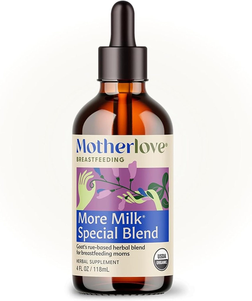 Morlove Mer Melk Spesialblanding Tinktur (4 oz verdistørrelse) Herbal Lactation Supplement m/Goat Rue å bygge brystvev og støtte brystmelkforsyning—USDA-sertifisert organisk, vegansk, soyafri