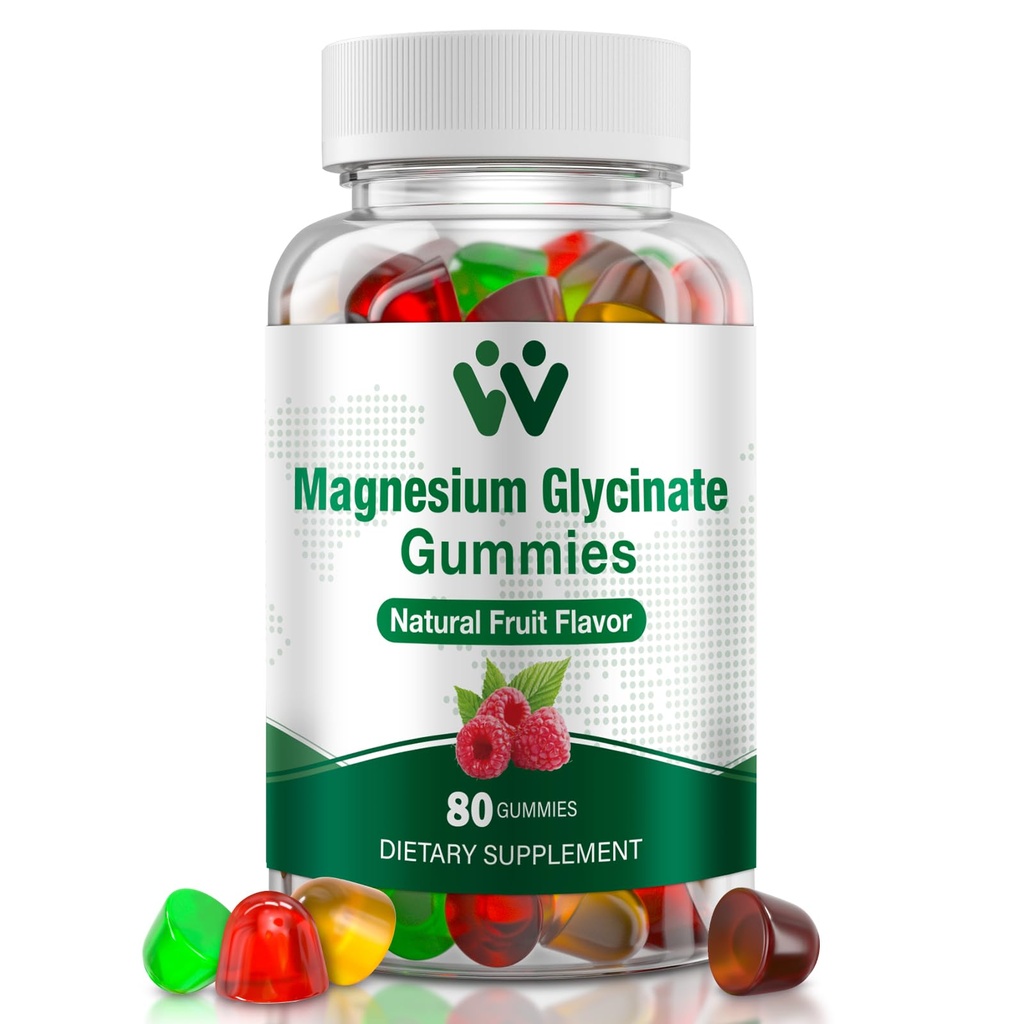 Magnesium Glyonat Gummies 400 Mg, sukkerfri magnesiumgummier for barn og voksne med L-treonat, kalsium og vitaminer B6+D3, 80 greve magnesiumglykinat Gummy Blandet fruktflavors