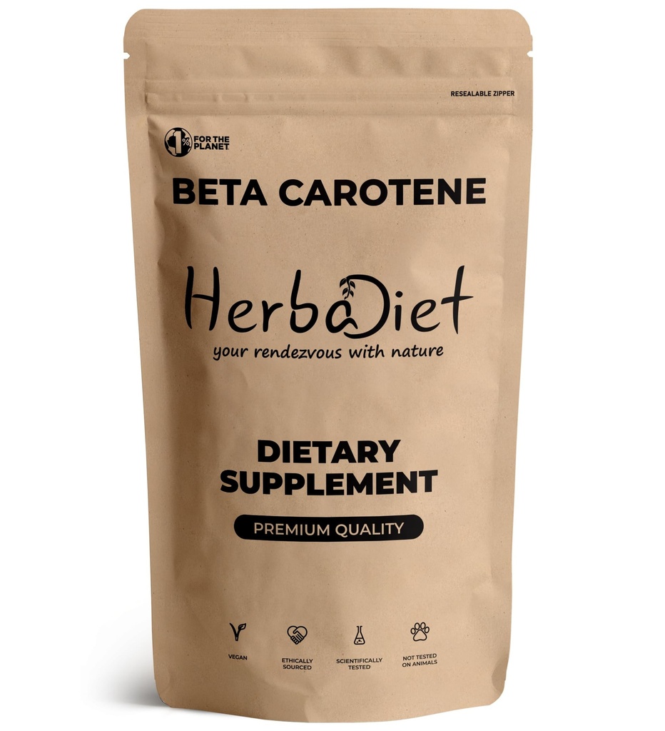 Beta Caroten 10% Vitamin A 25000 IU pulver | Immunsystem støtte, Antioksidant Supplement | Cartenoids for sunn visjon, øyne og hud | 100% naturlig Betacaroten (1,76 oz - 50 gram)
