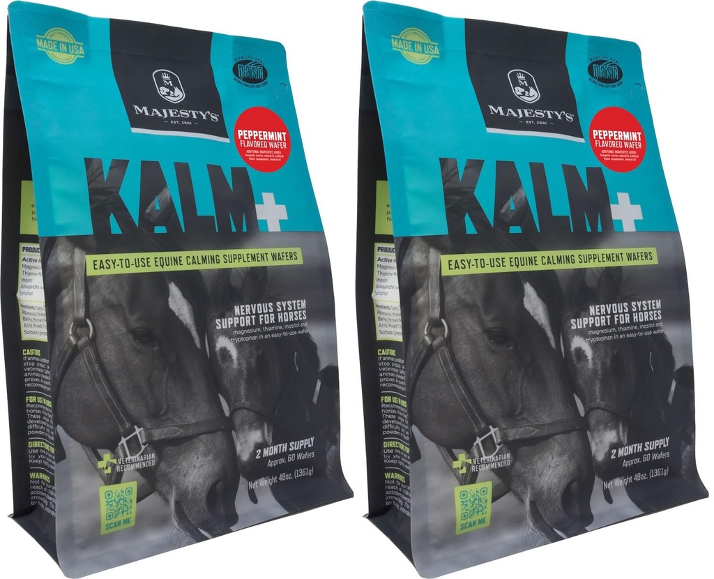 Majestets Kalm+ Wafers - Superior hest / Equine beroligende kosttilskudd (Peppermynte, 2 pakke(120 antall totalt))