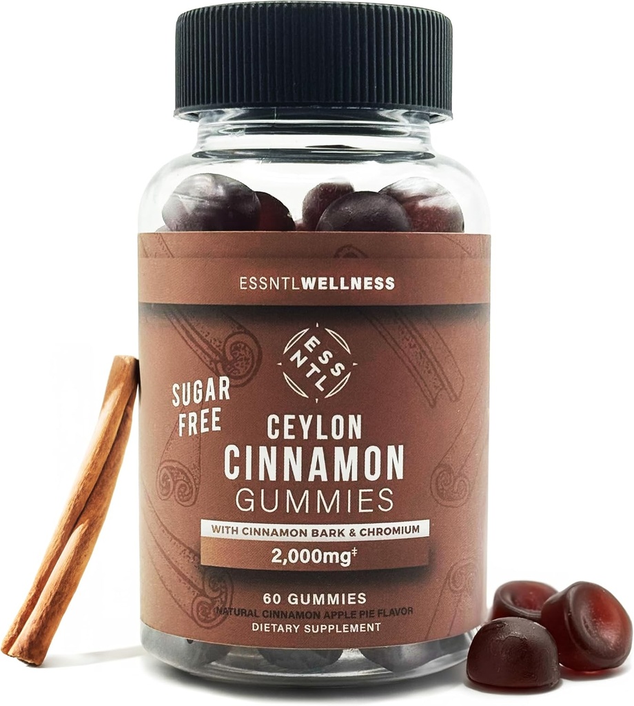 Ceylon Cinnamon Sugar-Free Gummies - 120ct 中2000mg Per Serving | Antioksidant & Fellesstøtte | Delicious Apple Pie Flavor | Vegansk & Glutenfri kanel Supplement