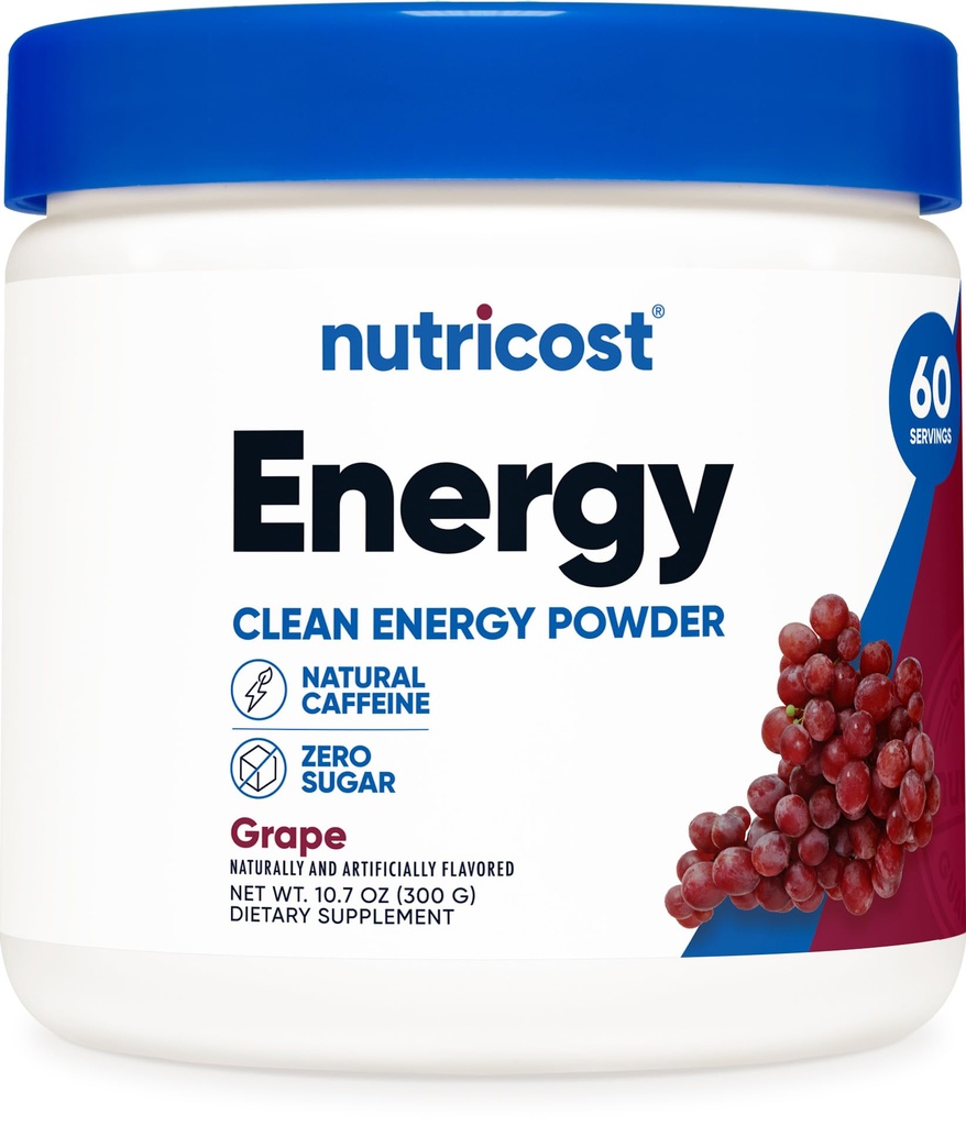 Nutricost Energy Drink Powder (Grape) (60 Serveringer) - Pre Trening Supplement med naturlige flavors - Ikke-GMO, Glutenfri